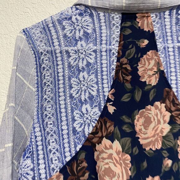 John Mark Blouse Blue Multi Media Boho Button Front Cotton Blend Size Small - Picture 5 of 7